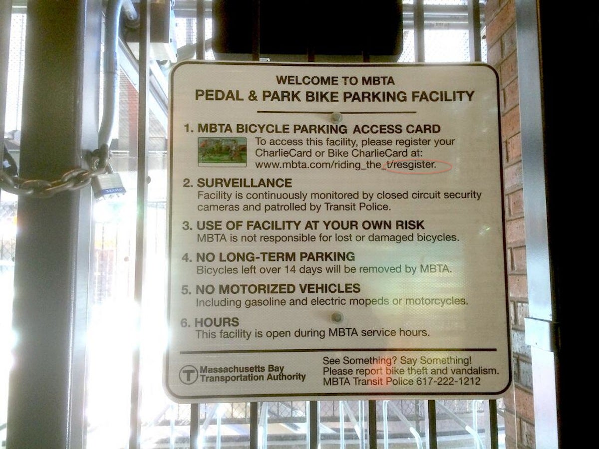 Signs on New MBTA Bike Cages Had Spelling Error