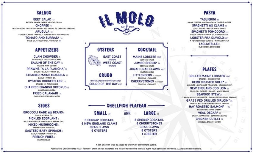 Molo Menu Il Molo Opens in the North End Next Week