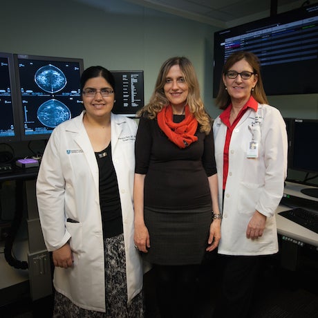 MIT professor Regina Barzilay (center) with Mass General collaborators Manisha Bahl and Constance Lehman / Photo provided