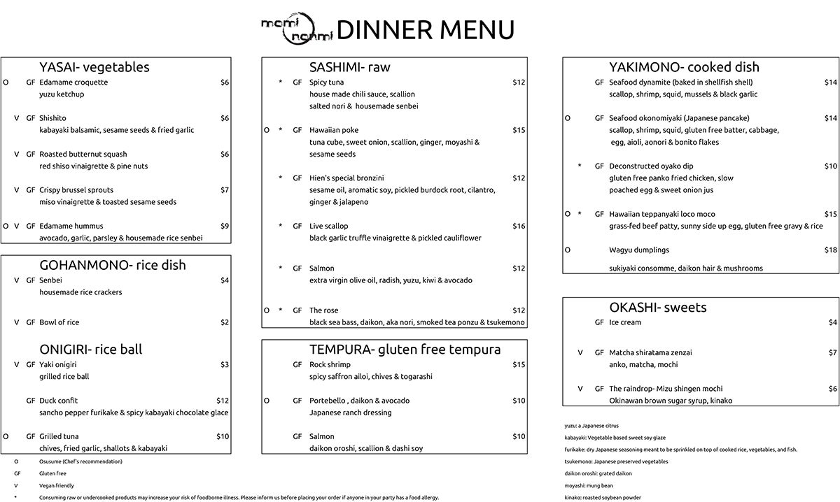 Momi Nonmi menu Cambridge