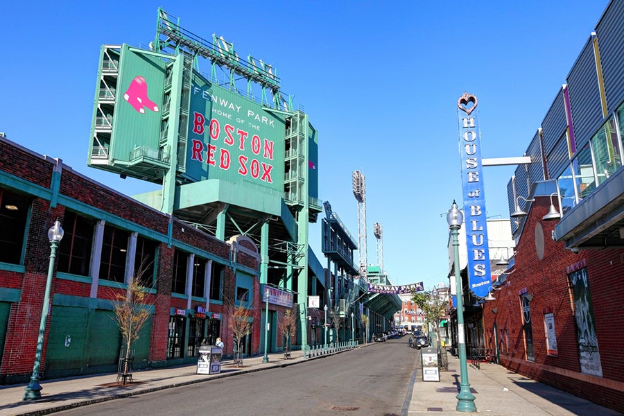 The outside of Fenway Park reads "Boston Red Sox"