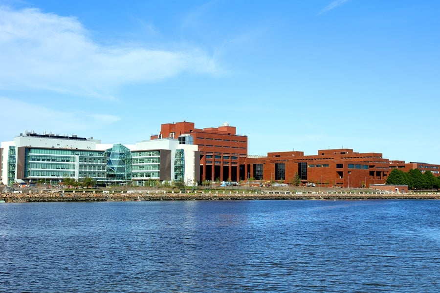 Boston, Massachusetts, USA - May 21, 2017: Daytime view of the University of Massachusetts Boston campus along the Boston Harborwalk