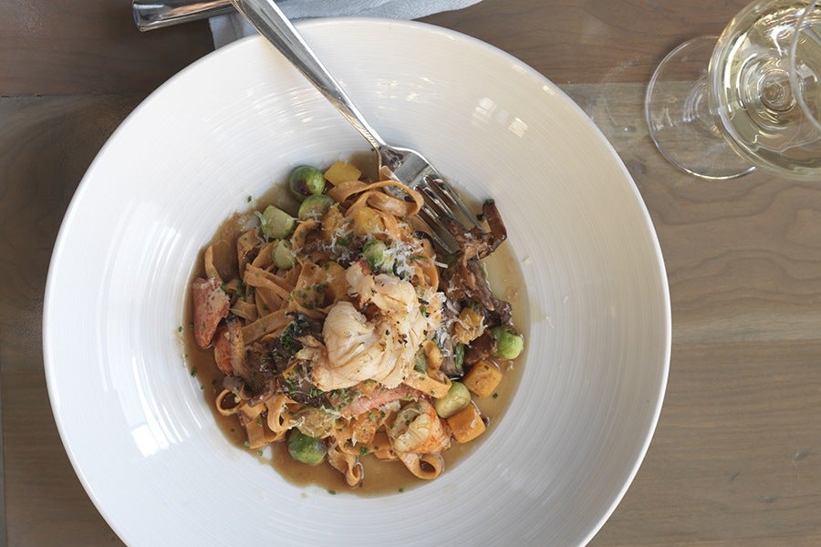 Lobster roe noodles at Island Creek Oyster Bar