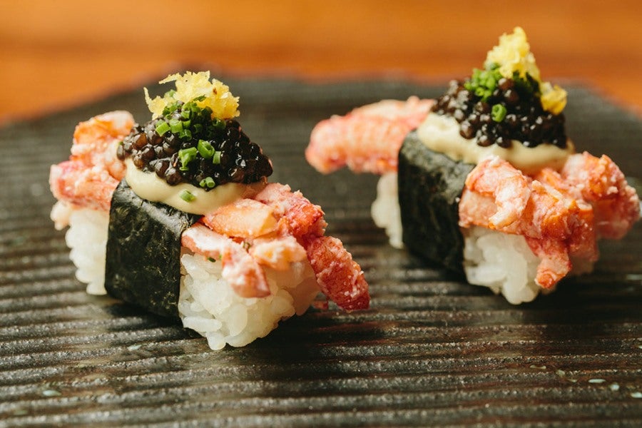 legs & eggs nigiri at O Ya