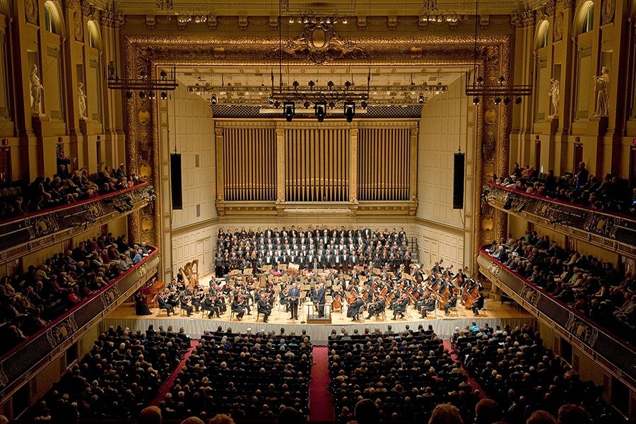 The view of the BSO stage from the back of Symphony Hall