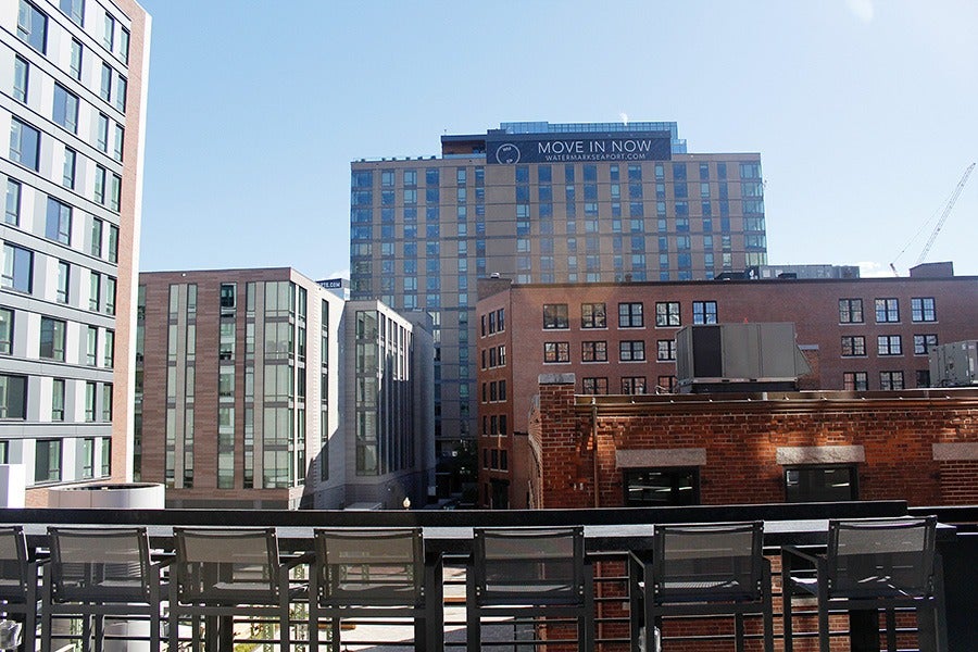 The view from the roof deck at Trillium Fort Point