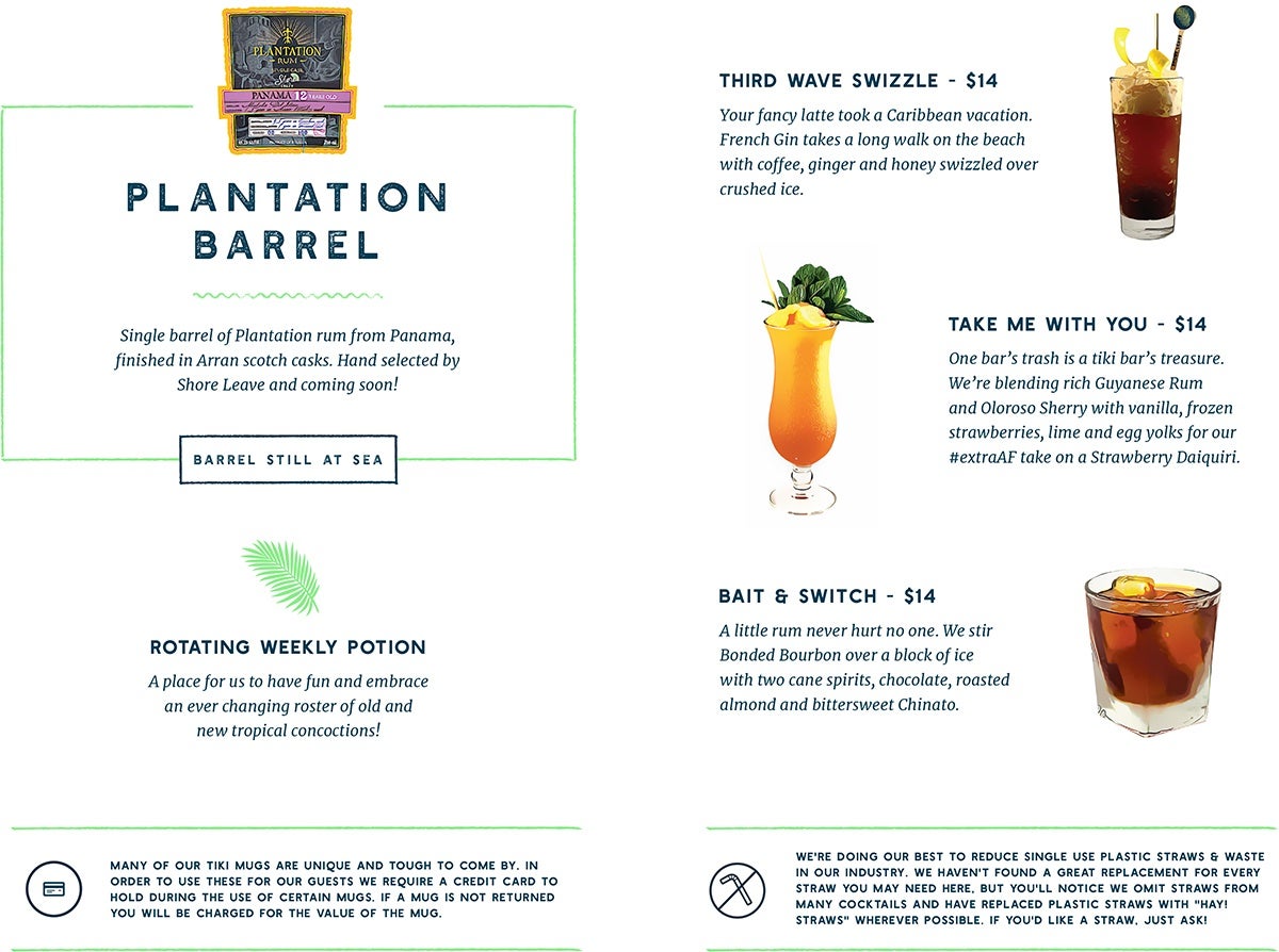 Shore Leave drink menu