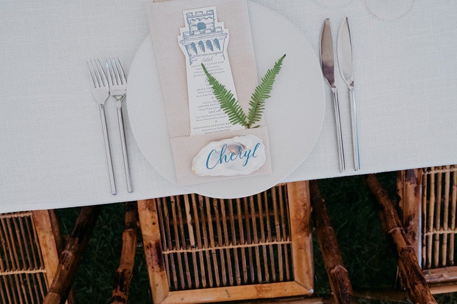 hand-lettered oyster shell