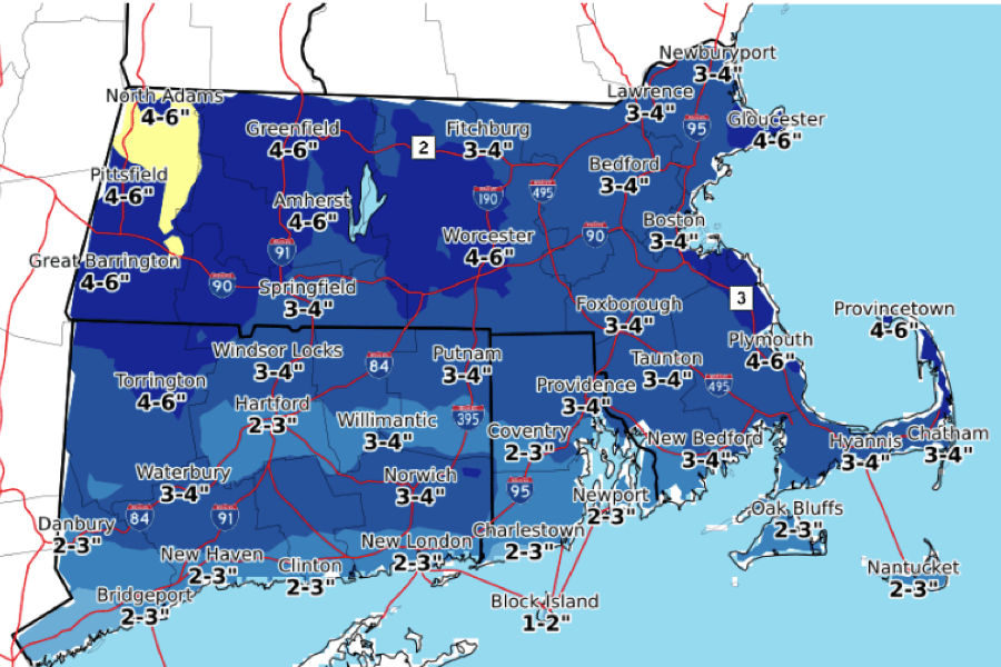 Boston Will See Three to Four Inches of Snow Tonight