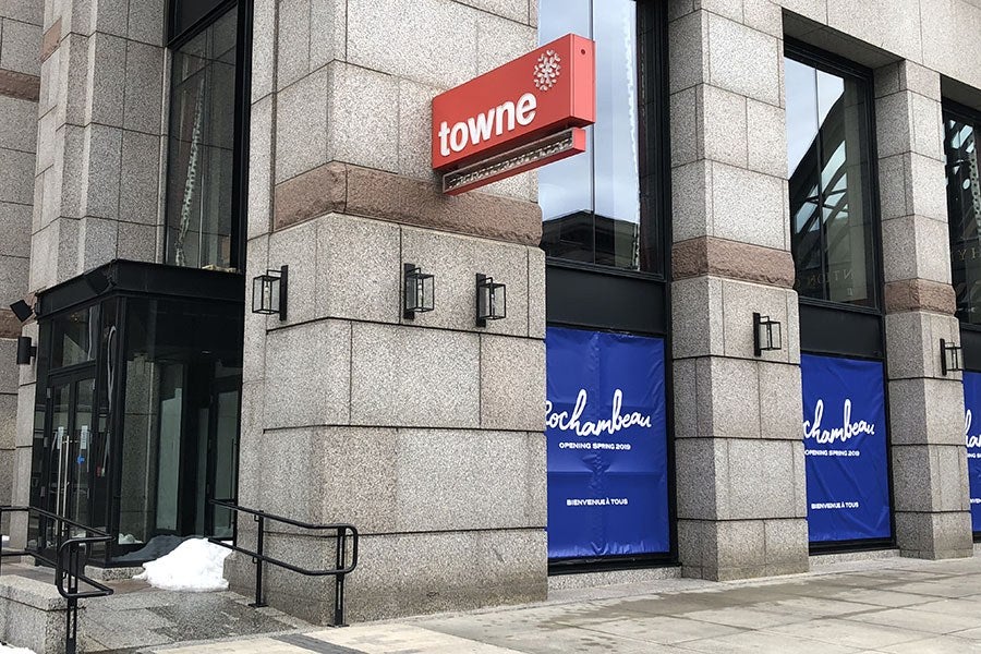 Signs are up for Rochambeau, a French-style brasserie, taking over the former Towne restaurant in Boston