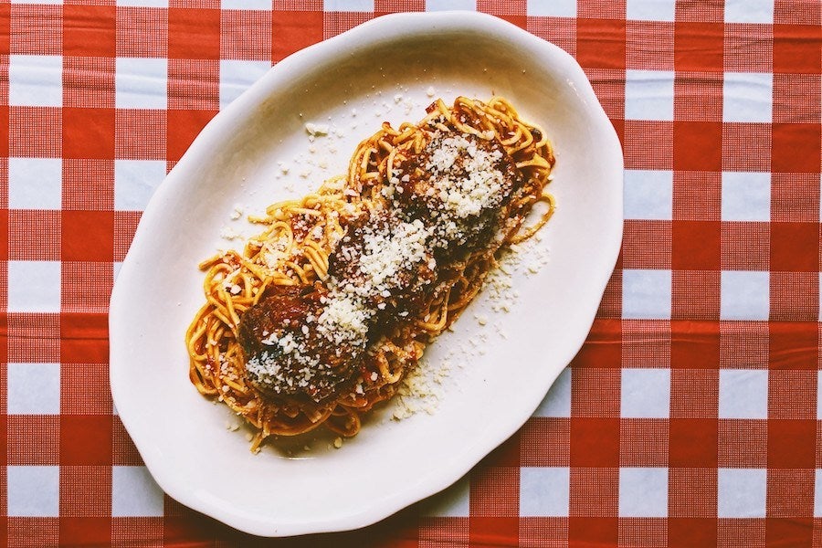 Tony & Elaine's meatballs and spaghetti