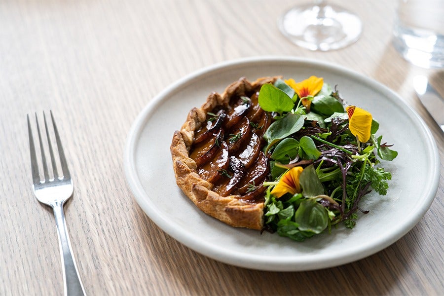 Golden Potato tart - glazed with cheddar and mizuna twelve restaurant portland
