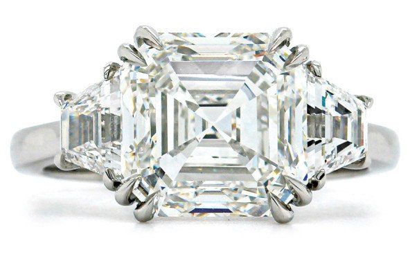 A three-stone diamond engagement ring available from Long's Jewelers.