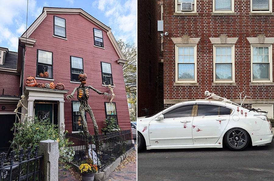 Skeleton-themed decorations in Salem.